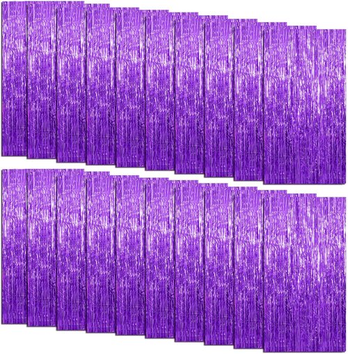 20 Pack Foil Curtain Backdrop - Purple Metallic Tinsel Fringe Curtains for Parties & Celebrations