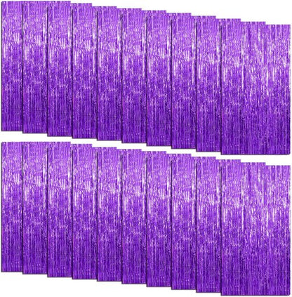 20 Pack Foil Curtain Backdrop - Purple Metallic Tinsel Fringe Curtains for Parties & Celebrations
