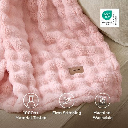 Bedsure 3D Fleece Bubble Blanket for Couch - GentleSoft Pink Throw Mother's Day Blanket for Sofa Bed Room Decor - Luxury Soft Cozy Gifts for Kids Girls, Lightweight, All Seasons, Pink, 50"×60"