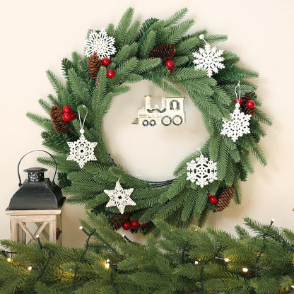 Skiennix 16-Piece White Snowflake Ornaments - 3-Inch Wooden Christmas Decorations for Winter Trees