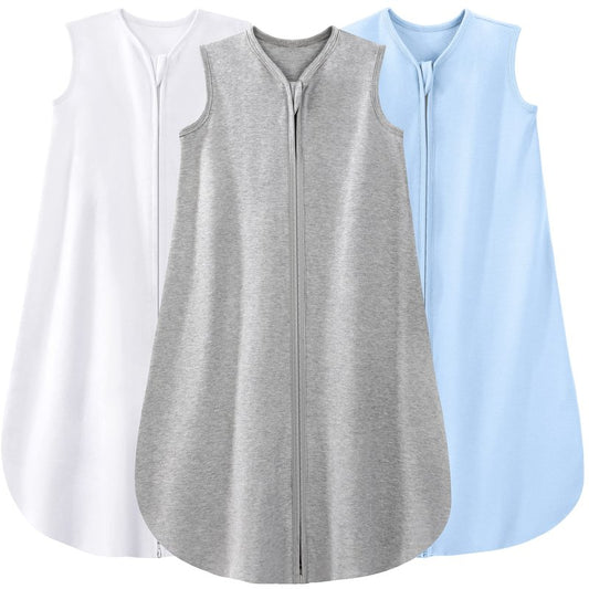 Yoofoss Baby Sleep Sack 0-6 Months 100% Organic Cotton 0.5 TOG Baby Sleeping Bag 2-Way Zipper Toddler Wearable Blankets 3 Pack Breathable Lightweight (Small)