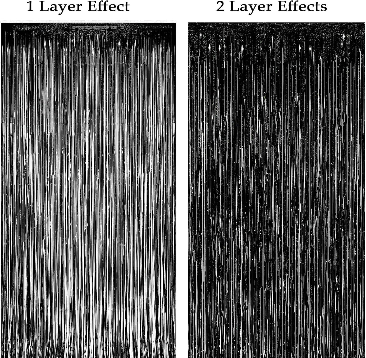 Slmeno Black Foil Fringe Curtains - 4 Pack Glitter Tinsel Backdrop 3.3x8.2ft for Party Decor