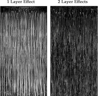 Slmeno Black Foil Fringe Curtains - 4 Pack Glitter Tinsel Backdrop 3.3x8.2ft for Party Decor