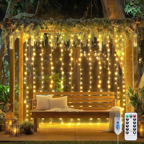 JMEXSUSS 200 LED Curtain Lights - Warm White Fairy Lights with Remote | 6.5ft x 6.5ft for Wedding & Party Decor