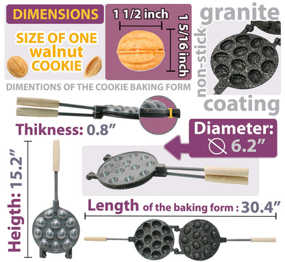 Walnut Cookie Maker 12 halves non-stick coating granite stone Cookies Pastry