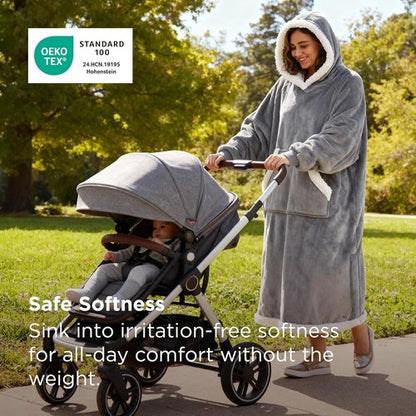 Bedsure Wearable Blanket Hoodie - Cozy Sherpa Sweatshirt for Adults | Perfect Birthday Gift for Women - Grey