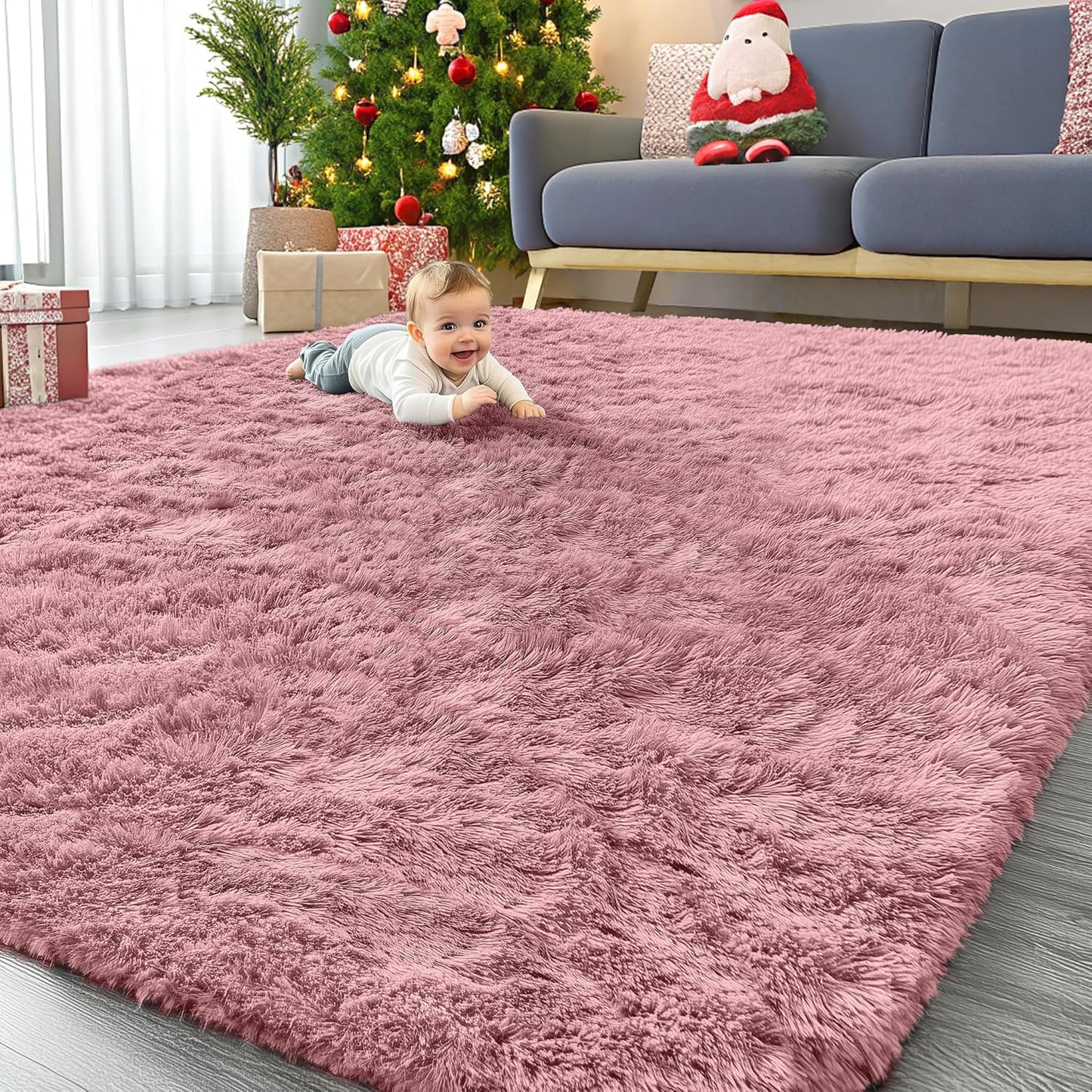 OLANLY Large Area Rug - Soft, Fluffy Machine Washable Carpet for Living Room & Bedroom | Pale Pink