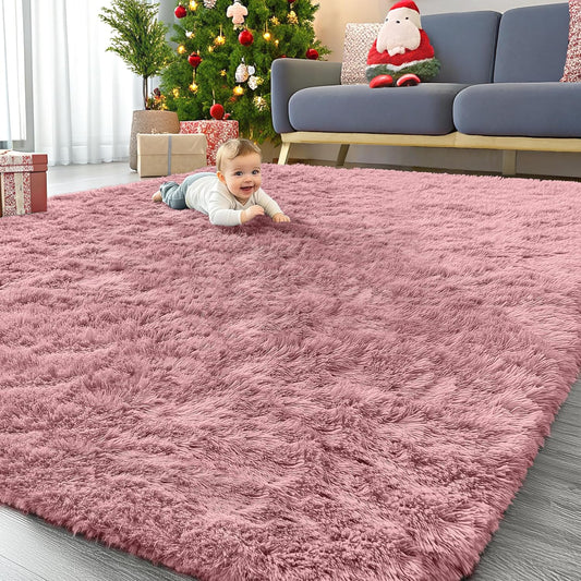 OLANLY Large Area Rug - Soft, Fluffy Machine Washable Carpet for Living Room & Bedroom | Pale Pink