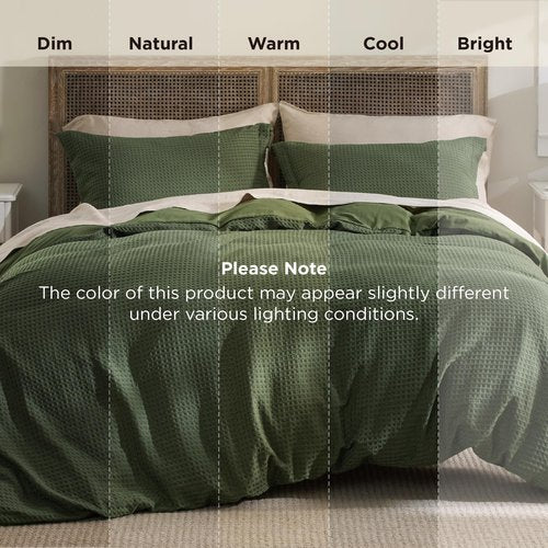 Bedsure Luxury Waffle Duvet Cover Queen Size - Textured Duvet Cover Set, Soft, Breathable Bedding Set (90"x90") with 2 Pillow Shams for All Season, Olive Green, Comforter Not Included