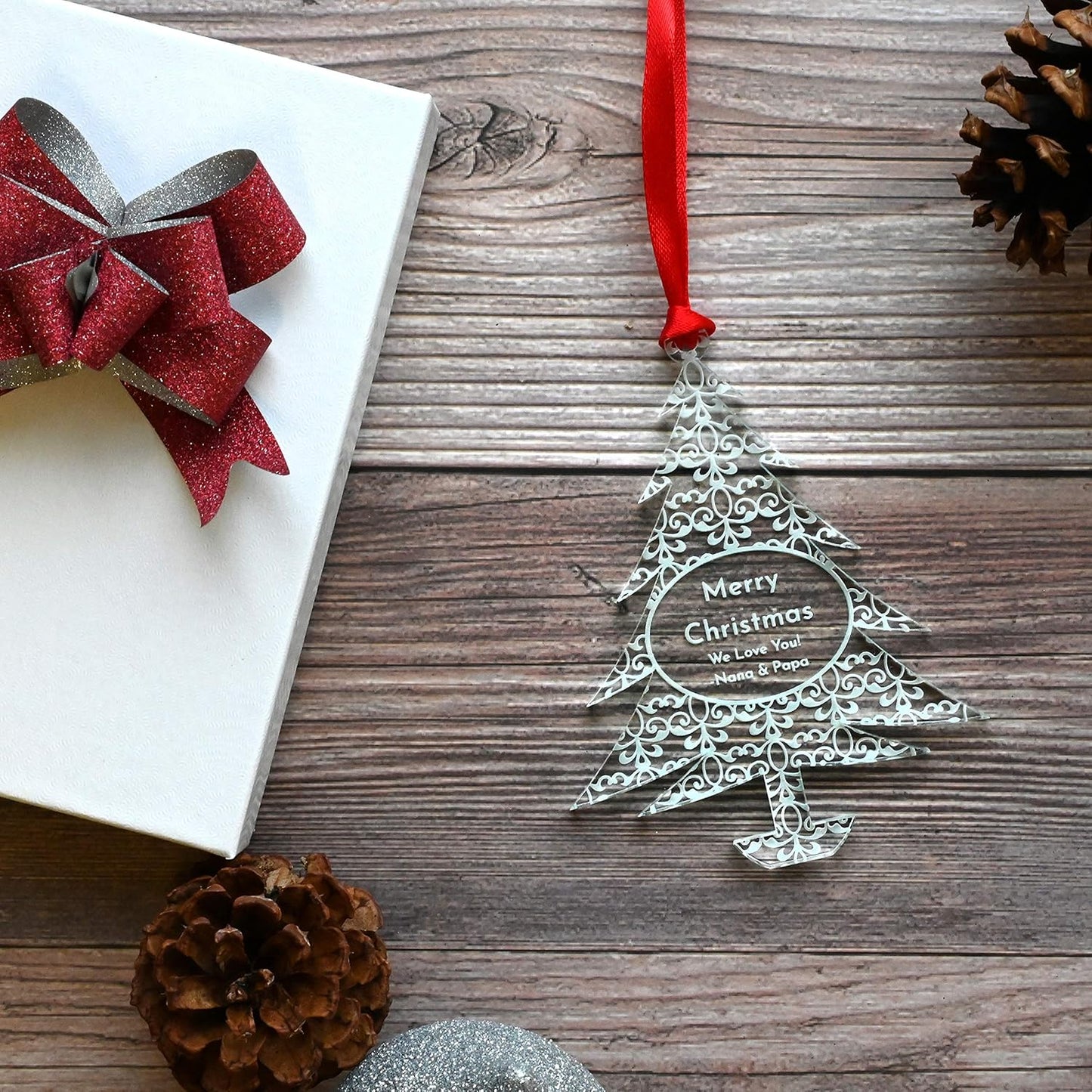 Personalized Christmas Ornaments by [Brand Name] - 2025 Gift Box for Engagements, Weddings & Babies | Acrylic Lace Design