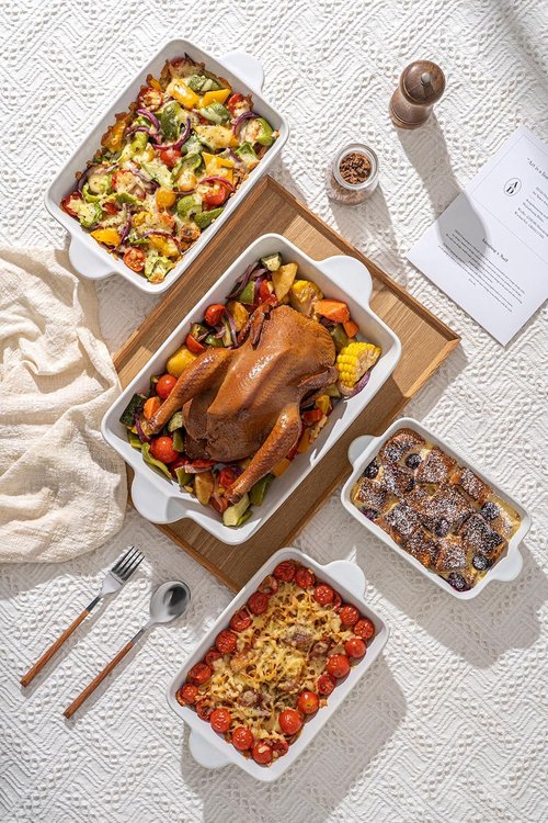 FOBENTA Casserole Dishes - Set of 4 Ceramic Bakeware with Handles | Rectangular Lasagna Pans for Kitchen & Gifts