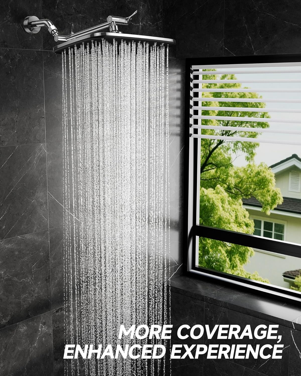 Veken 11.8" Rain Shower Head - Rectangular Stainless Steel Showerhead with Adjustable Arm & High Pressure | Chrome Finish