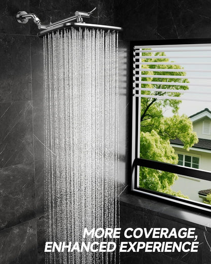 Veken 11.8" Rain Shower Head - Rectangular Stainless Steel Showerhead with Adjustable Arm & High Pressure | Chrome Finish