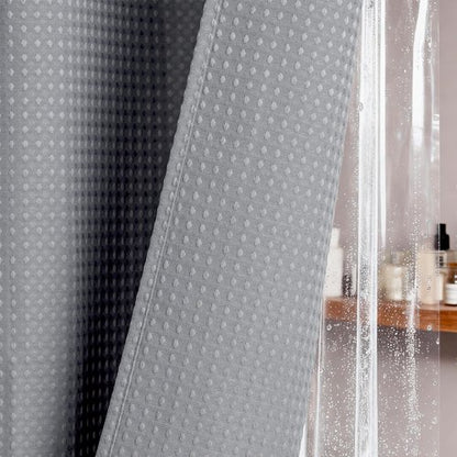 Dynamene Grey Shower Curtain and Liner Set, Waffle Weave Fabric, Waterproof Clear Liner, 256GSM Heavy Duty Weighted Hotel Luxury Shower Curtains for Bathroom with 12 Plastic Hooks, 72Wx72H
