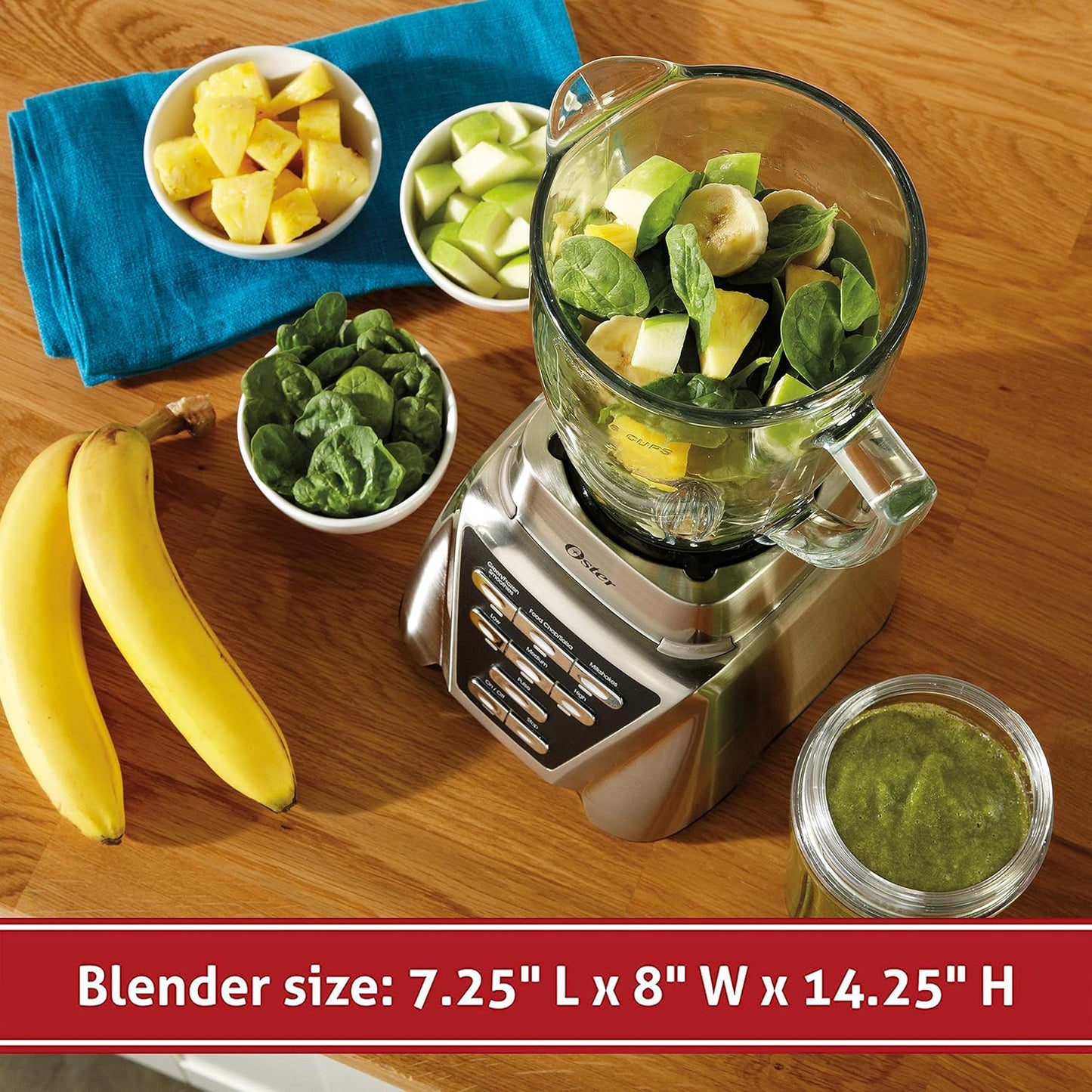 Oster Pro 1200 Blender - Smoothie Maker with Glass Jar & 24oz To-Go Cup | 7 Speeds, 1200W Power, Brushed Nickel