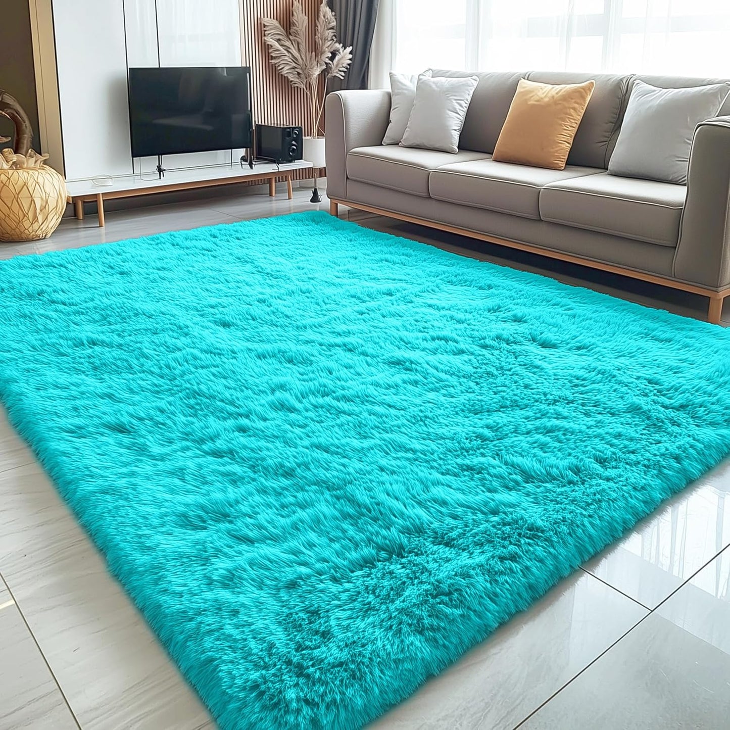 OLANLY 5x7 Soft Fluffy Shag Area Rug - Machine Washable Indoor Carpet for Living Room & Bedroom | Teal Blue
