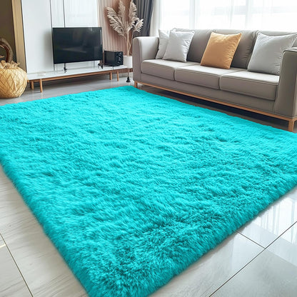 OLANLY 5x7 Soft Fluffy Shag Area Rug - Machine Washable Indoor Carpet for Living Room & Bedroom | Teal Blue