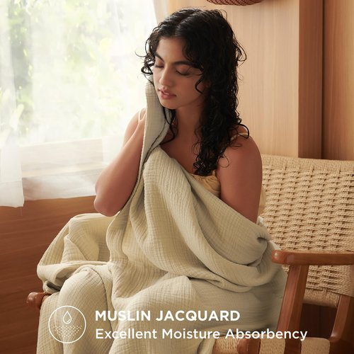 Bedsure 100% Cotton Muslin Blanket Queen Size for Bed - 4-Layer Breathable and Lightweight Thin Soft Gauze Muslin Blanket for Summer, White, 90x90 Inches