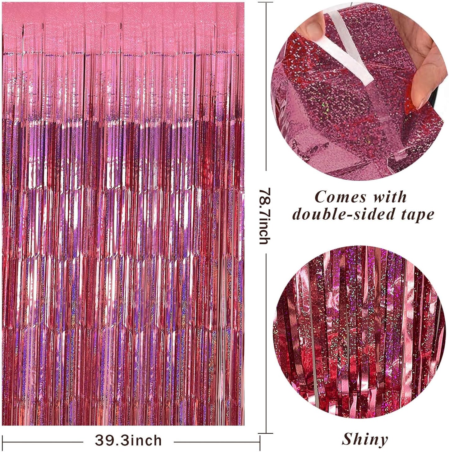 Skiennix 2 Pack Pink Backdrop Decorations - Tinsel Curtain Foil Fringe for Birthday & Graduation