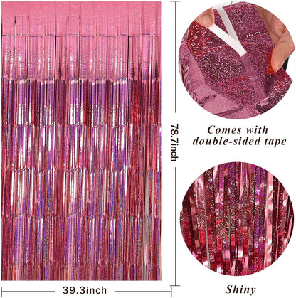 Skiennix 2 Pack Pink Backdrop Decorations - Tinsel Curtain Foil Fringe for Birthday & Graduation