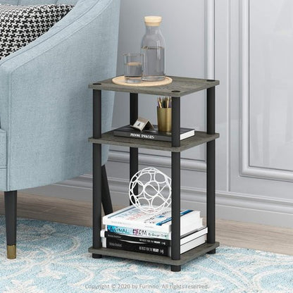 Furinno JUST Side Table - 3-Tier Nightstand with Open Shelves | Toolless Assembly in French Oak