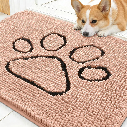 OLANLY Dog Door Mat - Absorbent Non-Slip Mud Mat for Muddy Paws | 30x20, Quick Dry Chenille, Peach