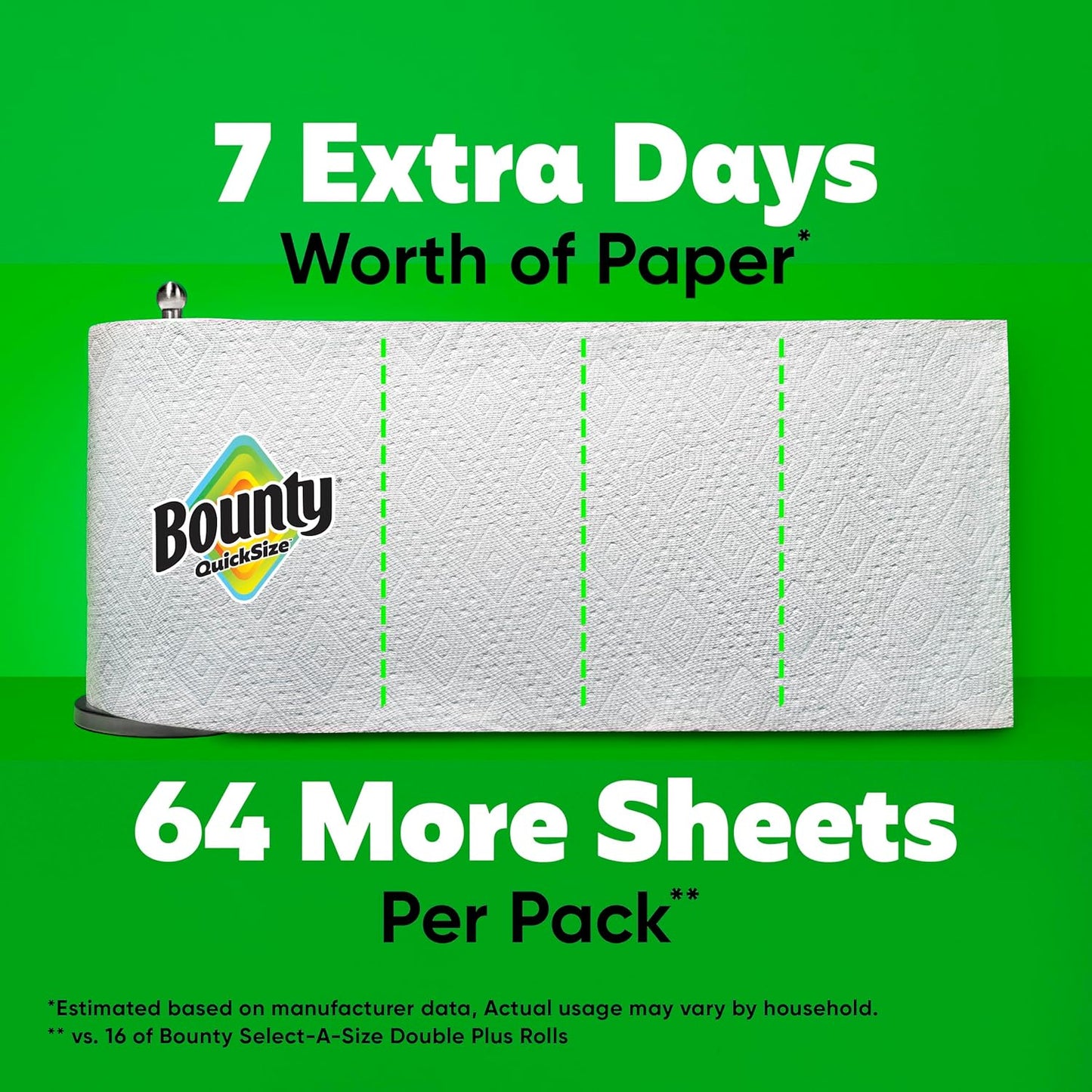 Bounty Paper Towels - Quick Size, White, 16 Family Rolls Equivalent to 40 Regular Rolls
