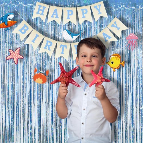 Blue Tinsel Curtain Streamers by [Brand Name] - Foil Fringe Party Backdrop for Engagements | 2 Pack 3.3×8.3ft