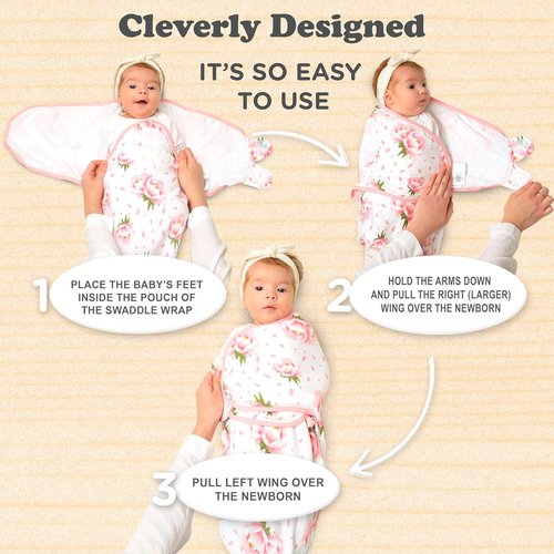 Bublo Baby Swaddles - Adjustable Infant Sleep Sack 3-Pack | Soft Organic Cotton for Newborns (Hearts-Flowers)