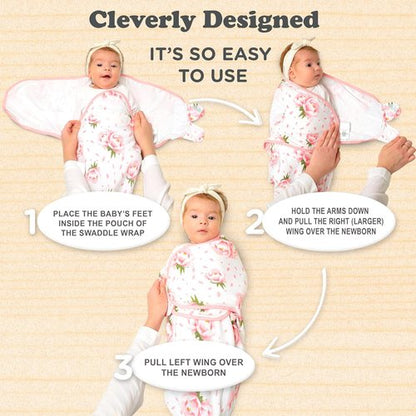 Bublo Baby Swaddles - Adjustable Infant Sleep Sack 3-Pack | Soft Organic Cotton for Newborns (Hearts-Flowers)