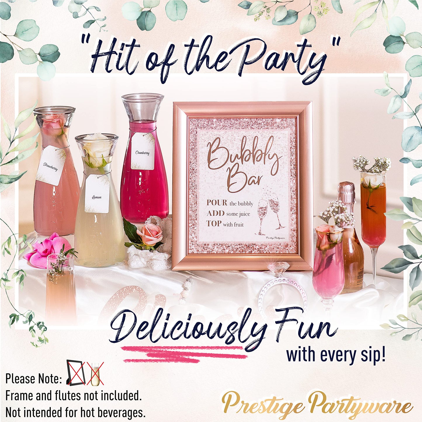 Prestige Mimosa Bar Kit - Glass Carafe (27oz) & Brunch Decor, Pitcher w/Plastic Lid, Bubbly Juice Carafes for Mimosa Bar Supplies, Baby Bridal Shower (Set of 3)