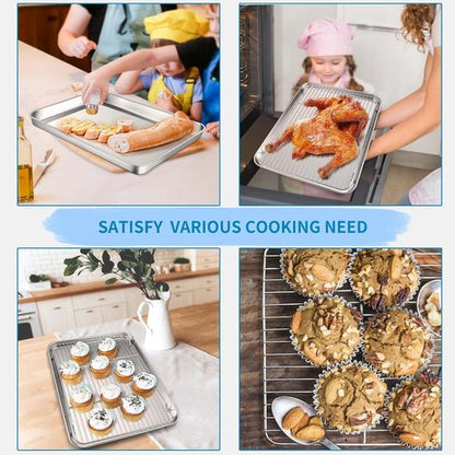Herogo Stainless Steel Baking Sheet Set - 2 Pans & 2 Racks | 16" x 12" Rectangle, Non-Toxic & Easy Clean