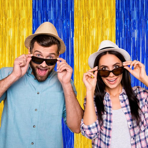 Class of 2026 Graduation Backdrop by [Brand Name] - 2 Pack Blue & Gold Tinsel Curtains | 3.28 FT x 7.05 FT