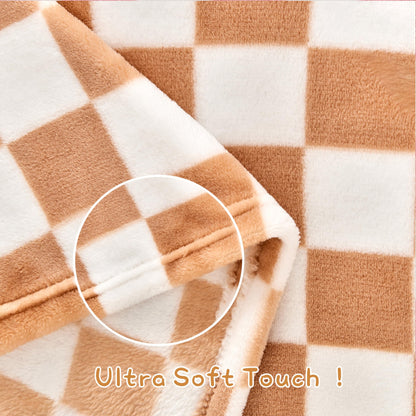 Yurhap Checkered Baby Blanket Fleece Baby Blankets Neutral for Boys Girls, Super Soft Warm Lightweight Infant Toddler Newborn Receiving Blankets for Crib Stroller, 30''x40'', Khaki