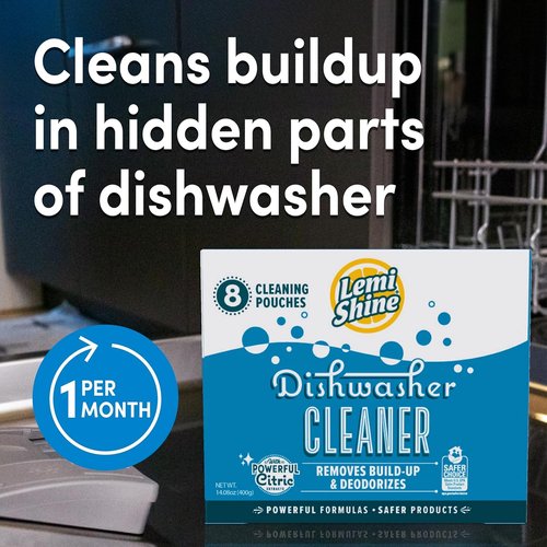 Lemi Shine Natural Dishwasher Cleaner - Eco-Friendly Hard Water Powder - Lemon Scented | 14.08 oz (8 Pack)