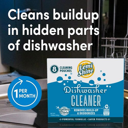 Lemi Shine Natural Dishwasher Cleaner - Eco-Friendly Hard Water Powder - Lemon Scented | 14.08 oz (8 Pack)