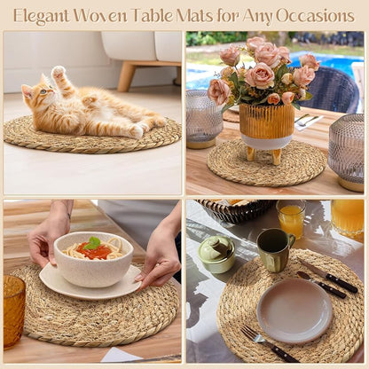 12-Inch Round Bulrush Placemats Set of 24 - Natural Hand-Woven Table Mats (Variation: 24+12 Inch)