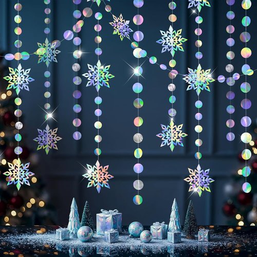 Cheerland Iridescent Snowflake Garland - Holographic Winter Wonderland Decorations | Perfect for Birthday, Baby Shower & Wedding Parties