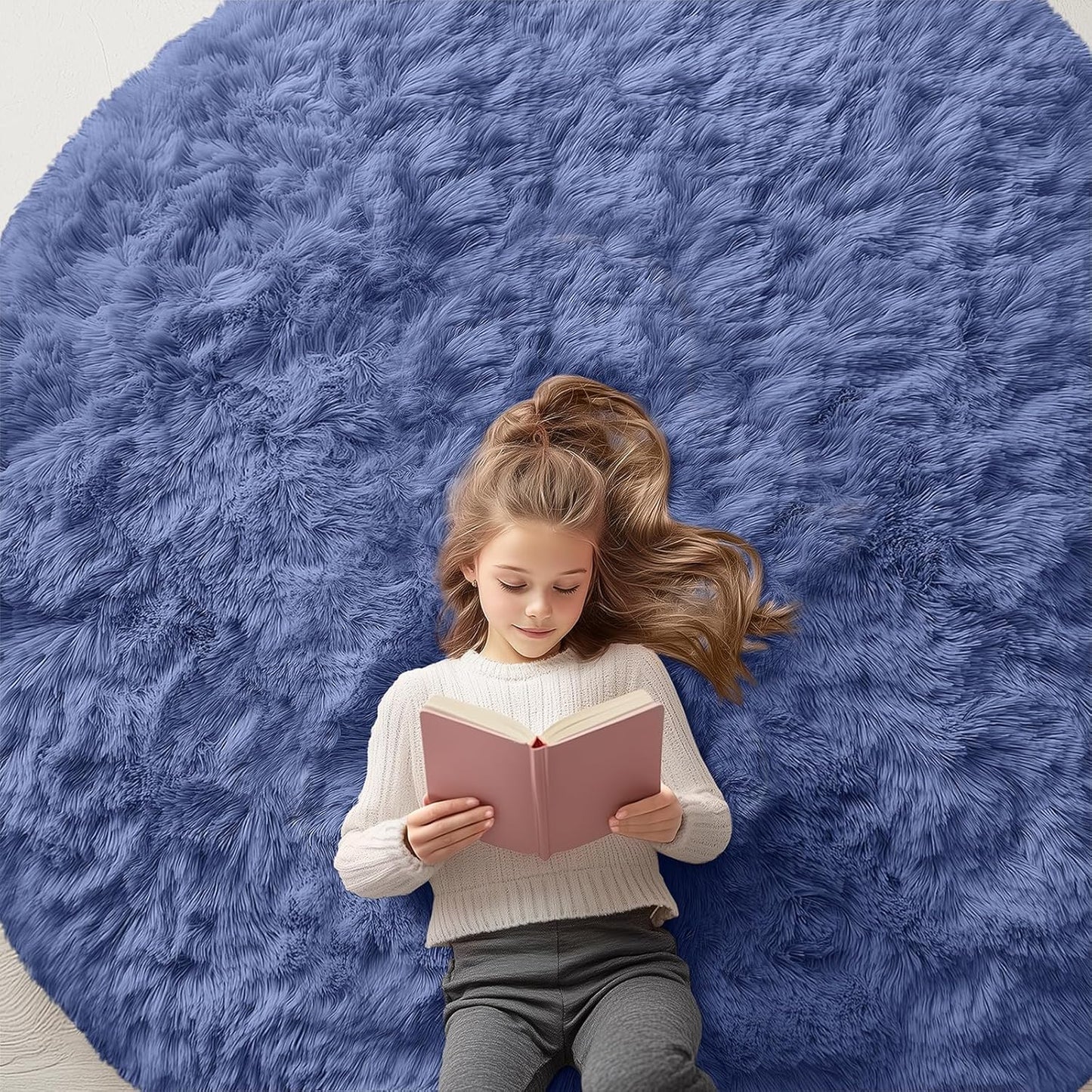 OLANLY Denim Blue Round Rug - Soft, Machine Washable 6 ft Circle Area Rug for Bedroom & Living Room Decor