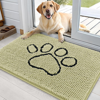 OLANLY Dog Door Mat - Absorbent Non-Slip Mud Mat for Muddy Paws | 36x24 Paw Print Design in Vanilla