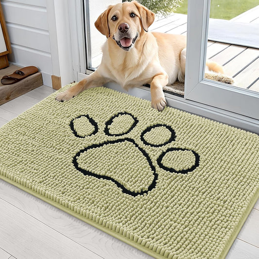OLANLY Dog Door Mat - Absorbent Non-Slip Mud Mat for Muddy Paws | 36x24 Paw Print Design in Vanilla