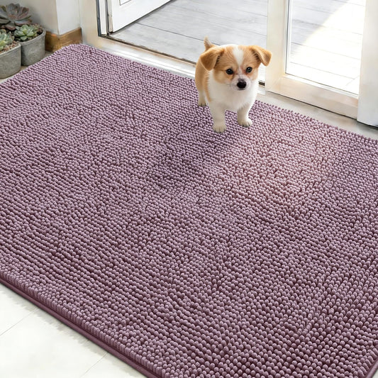 OLANLY Dog Door Mat - Absorbent Non-Slip Chenille Mat for Muddy Paws | 50x30 Deep Plum, Quick Dry