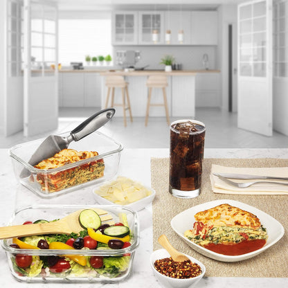 Skiennix Large Glass Food Storage Containers - 4 Piece Set with Locking Lids | BPA Free & Leak Proof, 8 Cups/63 Oz