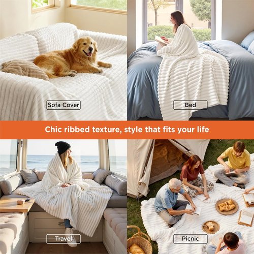 Bedsure GentleSoft Queen Size Blanket - Cozy Off White Fleece Throw for Sofa & Bed, 90x90 Inches