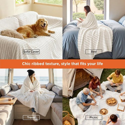 Bedsure GentleSoft Queen Size Blanket - Cozy Off White Fleece Throw for Sofa & Bed, 90x90 Inches