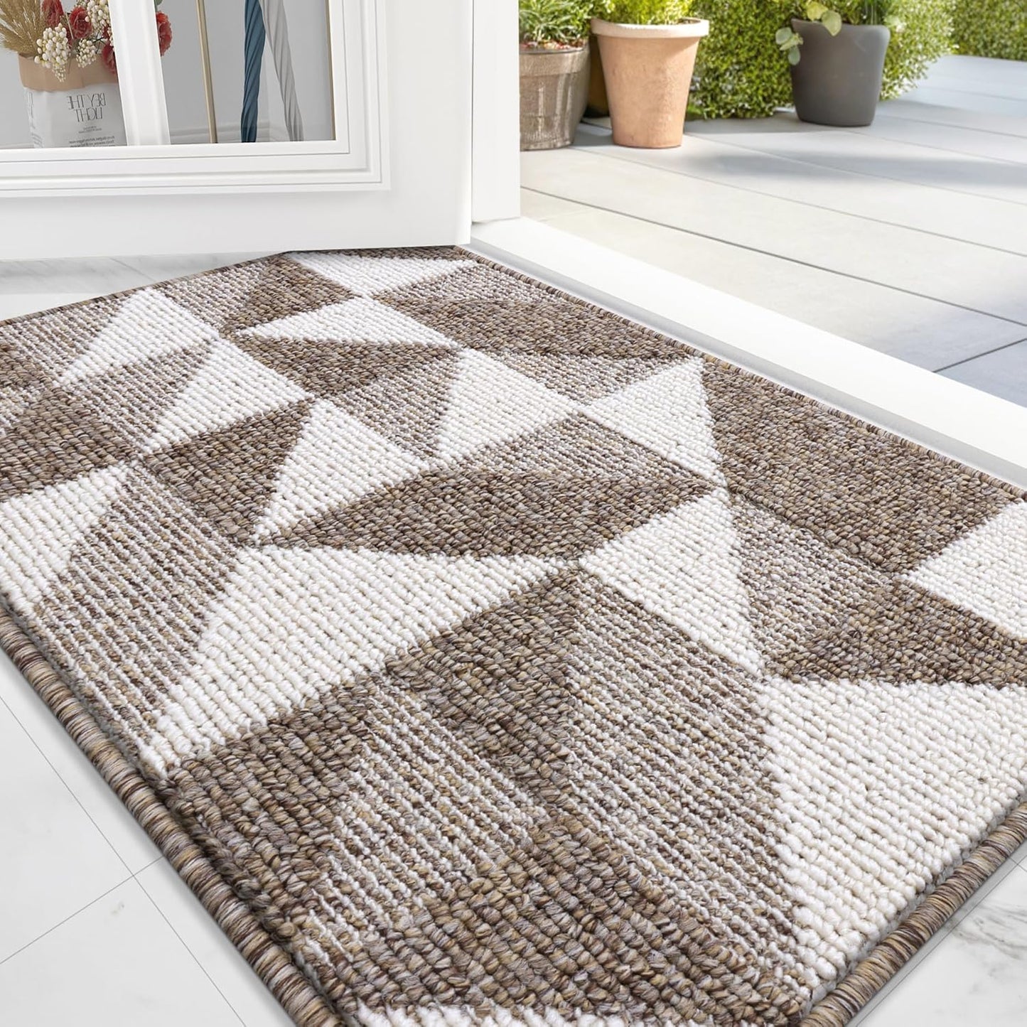 OLANLY Indoor Door Mat - Washable, Odor-Free, Low-Profile Geometric Design | 32x20, Brown