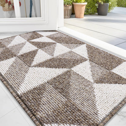 OLANLY Indoor Door Mat - Washable, Odor-Free, Low-Profile Geometric Design | 32x20, Brown