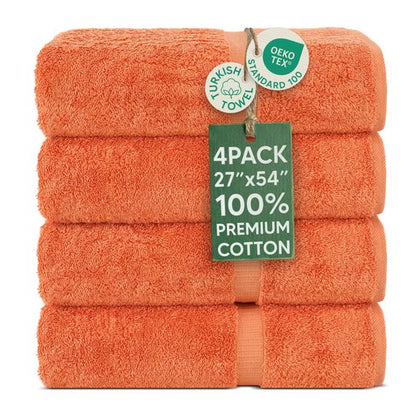 Chakir Turkish Linens | Hotel & Spa Quality 100% Cotton Premium Turkish Towels | Soft & Absorbent (4-Piece Bath Towels, Coral)