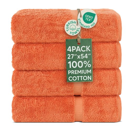 Chakir Turkish Linens | Hotel & Spa Quality 100% Cotton Premium Turkish Towels | Soft & Absorbent (4-Piece Bath Towels, Coral)