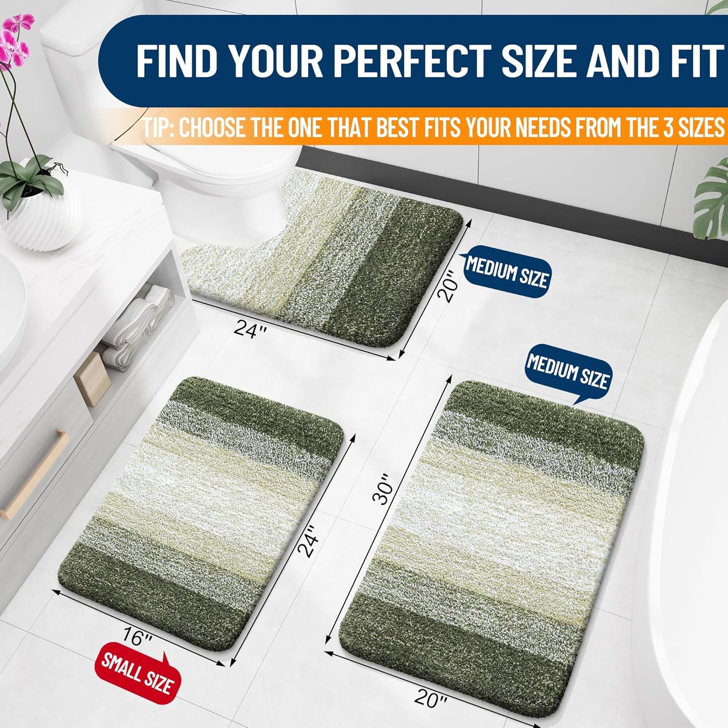 OLANLY Large Bathroom Rugs - Extra Soft Microfiber Mat, Quick Dry & Washable, Dark Green 50x30